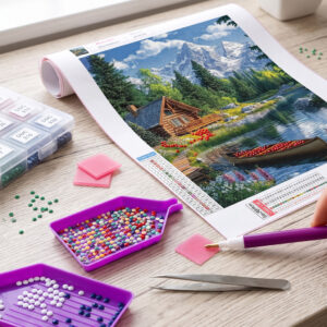 Diamond Painting Kit – Stuga i Bergslandskap